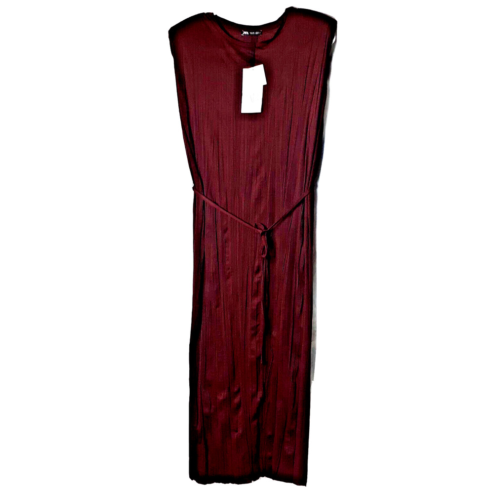 Zara Crepe Padded Shoulder Sleeveless Maxi Dress Small Burgundy Goth Lagenlook